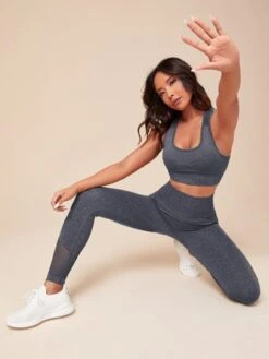 Yoga Basic Seamless Sports Bra & Wide Band Waist Fishnet Panel Leggings