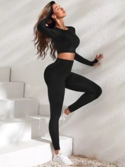 Yoga Basic 2pcs Yoga Set Athletic Suit Raglan Sleeve Crop Tee & Hip-hugging Leggings -Gym Chic Wear 1665370936b9762b91426384e09610a8aa719937ab thumbnail 405x552