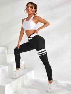 Yoga Basic Striped Print Yoga Tights Seamless Crossover Waist Athletic Leggings -Gym Chic Wear 1671155766fa965885a34410789c8ca8d20674acb2 thumbnail 405x552
