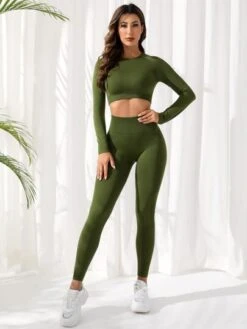 Yoga Basic 2pcs Seamless Mono Yoga Fitness Set Raglan Sleeve Sports Tee & Scrunch Butt Leggings -Gym Chic Wear 16717728381a55613e30ddacc1fdfc07df2ab71ef8 thumbnail 405x552