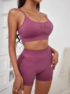 Yoga Basic Criss Cross Back Ruched Bust Sports Set -Gym Chic Wear 1679969140838143117c88285ff46c9e8bcd66f8d8 thumbnail 405x552