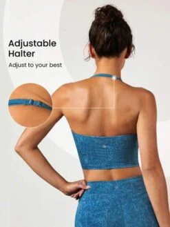 GLOWMODE DenimFlexy Hottie Halter Stretchy Sports Bra