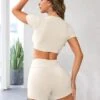 Yoga Basic Ruched Front Crop Sports Tee & Biker Shorts -Gym Chic Wear 1685522103454640feb8cf8f796033faec14a493b0 thumbnail 405x552