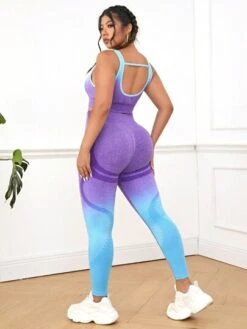 Yoga Trendy Plus Ombre Print Contrast Binding Sports Set