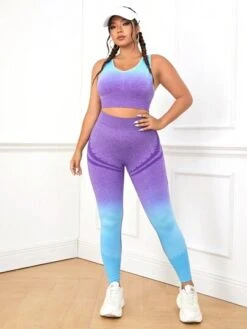 Yoga Trendy Plus Ombre Print Contrast Binding Sports Set -Gym Chic Wear 1686132939bb85011bec431c10a9fbc8819d7d1fb5 thumbnail 405x552