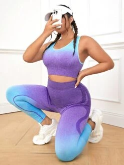 Yoga Trendy Plus Ombre Print Contrast Binding Sports Set -Gym Chic Wear 168613294136fe55463e916f2294058efd34987780 thumbnail 405x552