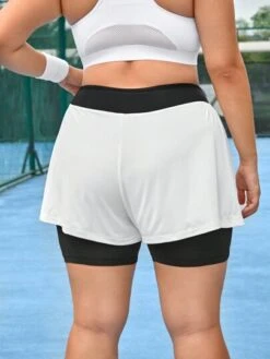 SHEIN Leisure Plus Colorblock Split Side 2 In 1 Sports Shorts