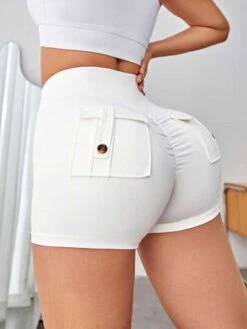 Wideband Waist Flap Pocket Ruched Back Sports Shorts -Gym Chic Wear 168783106004ebaede6139f623fdde35b82df2a66f thumbnail 405x552