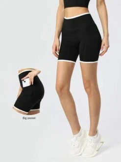 Contrast Binding Sports Shorts With Phone Pocket -Gym Chic Wear 16880206155245a516c1bf5b9edc238431fe5d7522 thumbnail 405x552