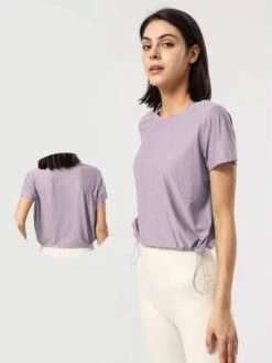 Drawstring Hem Sports Tee -Gym Chic Wear 16880226413bc9103c66ede372e4a0a884c02a7369 thumbnail 405x552