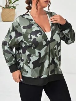 Plus Camo Print Zip Up Hooded Sports Jacket -Gym Chic Wear 16881987176d4100b41404330905c2ab7e5461c623 thumbnail 405x552