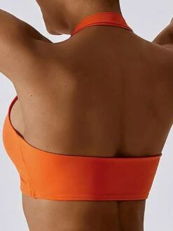 Ruched Front Halter Neck Backless Sports Bra