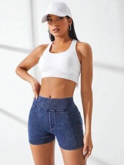 Solid Skinny Denim Sports Shorts -Gym Chic Wear 1688282339c7339a62d7eac328f66e2274a5e14c2c thumbnail 405x552