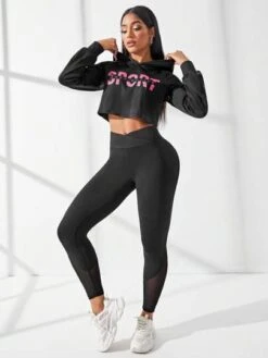 Letter Graphic Raglan Sleeve Hooded Sports Set -Gym Chic Wear 1688282364fde341c78506fc8b8711398cbd72942c thumbnail 405x552