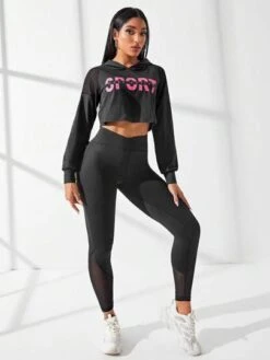 Letter Graphic Raglan Sleeve Hooded Sports Set -Gym Chic Wear 168828236896ef458e89931dc2cecc8c1dd9888325 thumbnail 405x552