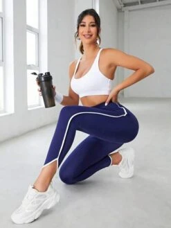 Contrast Binding Sports Leggings -Gym Chic Wear 16882839050668b0fa0225f93fe15627f626d8f190 thumbnail 405x552