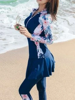 4pack Tropical Print Ruffle Hem Half Zip Sports Set