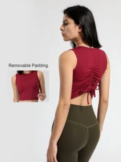 Women's Yoga & Fitness Workout Tank Top With Drawstring Back & Ruched Detail -Gym Chic Wear 16883756981d519415283c091916237e97aa487b6f thumbnail 405x552
