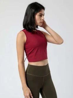 Women's Yoga & Fitness Workout Tank Top With Drawstring Back & Ruched Detail -Gym Chic Wear 1688375698883a16d33325ffd83384e91004d73215 thumbnail 405x552