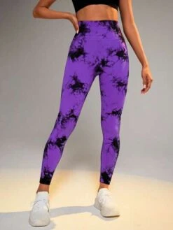 Yoga Trendy Tie Dye Wideband Waist Sports Leggings -Gym Chic Wear 1688449109e239e50763f410dc5837353dc1ab5def thumbnail 405x552