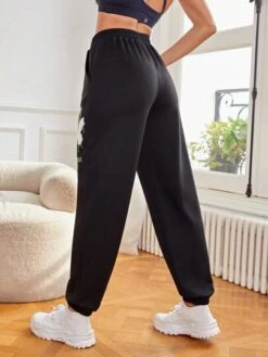 Slogan Graphic Drawstring Waist Sports Pants