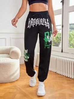 Slogan Graphic Drawstring Waist Sports Pants -Gym Chic Wear 168845503140f025a4aa139a5f0dc199ed741f982d thumbnail 405x552