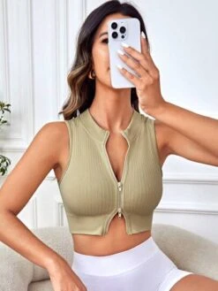Zip Up Crop Sports Tank Top -Gym Chic Wear 1688455209f65a1d2e757b3a2b1a088ff14cb63a16 thumbnail 405x552
