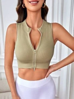 Zip Up Crop Sports Tank Top -Gym Chic Wear 1688455215ae6461e947cfaf3a39a2c4fab3da701e thumbnail 405x552