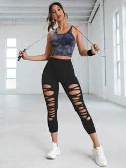 Cut Out Front Wideband Waist Capri Sports Leggings -Gym Chic Wear 16884780496ad611d3ce070b1f8f721797a3969c2b thumbnail 405x552
