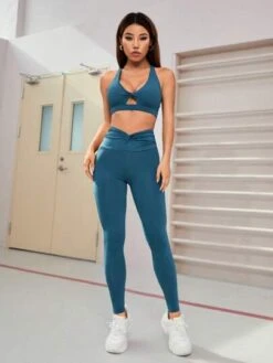 Twist Front Cut Out Sports Leggings -Gym Chic Wear 16884793419b991fda72ad7e35c01a3ee833ccf27c thumbnail 405x552