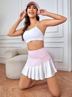 Two Tone Pleated Hem Sports Skort -Gym Chic Wear 1688522080b0aaee12190b590094635fc691b0650d thumbnail 405x552