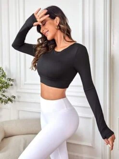 Criss Cross Backless Crop Sports Tee -Gym Chic Wear 16885263588e6e867164e481902c958e67443e8f31 thumbnail 405x552