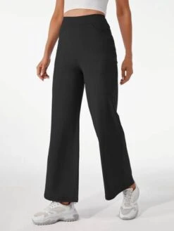 Women's High Waisted Wide Leg Sports Pants With Pockets -Gym Chic Wear 16885382853842128ce99e99aff6641c4776555460 thumbnail 405x552