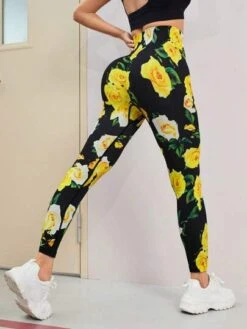 Floral Print Wideband Waist Sports Leggings