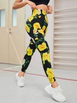 Floral Print Wideband Waist Sports Leggings -Gym Chic Wear 16885611407015940e5ab4058965e972fd217a47fe thumbnail 405x552