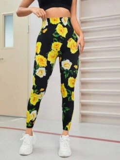 Floral Print Wideband Waist Sports Leggings -Gym Chic Wear 16885611422e7941a7ac1155f0dcb2f2981a51ef8d thumbnail 405x552