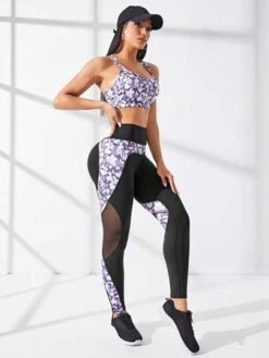 Graphic Print Crisscross Back Sports Set -Gym Chic Wear 168862282632892c623eea9a3cf3775a9658a5b133 thumbnail 405x552
