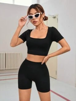 Solid Sports Tee & Biker Shorts -Gym Chic Wear 1688627830231fe21831f5d68ba796f9b1b5e0b20c thumbnail 405x552