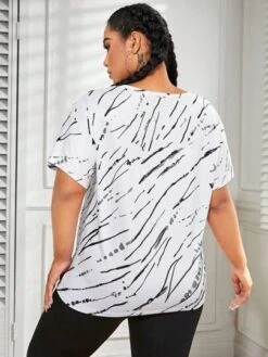Plus Allover Print Drop Shoulder Sports Tee