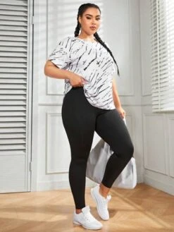 Plus Allover Print Drop Shoulder Sports Tee -Gym Chic Wear 16886299693c2b78f899c834ae9fe5ec72ecad540c thumbnail 405x552