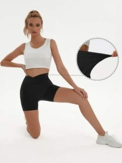 Women's Yoga Cross Waist High Waisted Pocket Compression Shorts -Gym Chic Wear 16886307018f8a3a9f6a439b61e7e41edea7e31b34 thumbnail 405x552