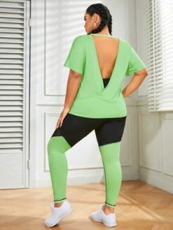 Plus Two Tone Mesh Insert Batwing Sleeve Sports Set