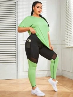 Plus Two Tone Mesh Insert Batwing Sleeve Sports Set -Gym Chic Wear 168863133544c46f6cac6507ec25b295c1e069d0b7 thumbnail 405x552