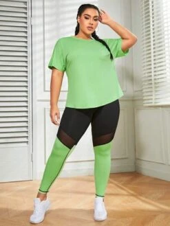 Plus Two Tone Mesh Insert Batwing Sleeve Sports Set -Gym Chic Wear 16886313389ef15cabf4993b5eb0f1a9cd5b1908a8 thumbnail 405x552