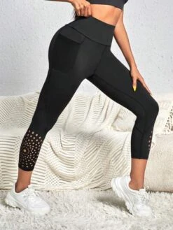 Hollow Out Phone Pocket Side Wideband Waist Sports Leggings -Gym Chic Wear 1688631576eec9c5158941242549ae903d52c0a3fe thumbnail 405x552