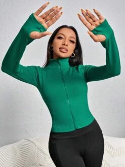 Zip Up Thumbholes Crop Sports Jacket -Gym Chic Wear 1688631657c81d67b2cb36e1c32a8c4de86cf852c2 thumbnail 405x552