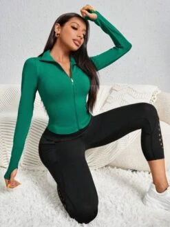 Zip Up Thumbholes Crop Sports Jacket -Gym Chic Wear 168863165991f34d4ce9735b644b56d8e2d0b3116d thumbnail 405x552