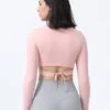Thumb Hole Back Tie Waist Slim Fit Crop Yoga Top With Long Sleeves -Gym Chic Wear 1688631782befff16c69ea61626a2f421f36f1d186 thumbnail 405x552