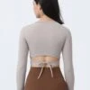 Thumb Holes Waist Tie Slim Fit Crop Top Workout Yoga Long Sleeve T-shirt -Gym Chic Wear 16886318260eb754517b41a29475af7c0f189e4260 thumbnail 405x552