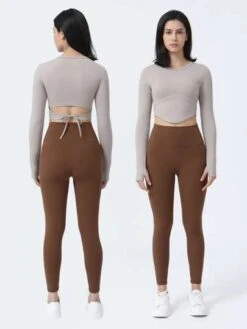 Thumb Holes Waist Tie Slim Fit Crop Top Workout Yoga Long Sleeve T-shirt -Gym Chic Wear 168863182673796e3afae9b1879ec74c0e1b4fca02 thumbnail 405x552